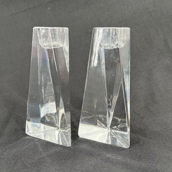 VILLEROY & BOCH GLASS TAPER CANDLESTICK HOLDERS PRISM CLEAR ART GLASS 5" PAIR - Picture 4 of 7